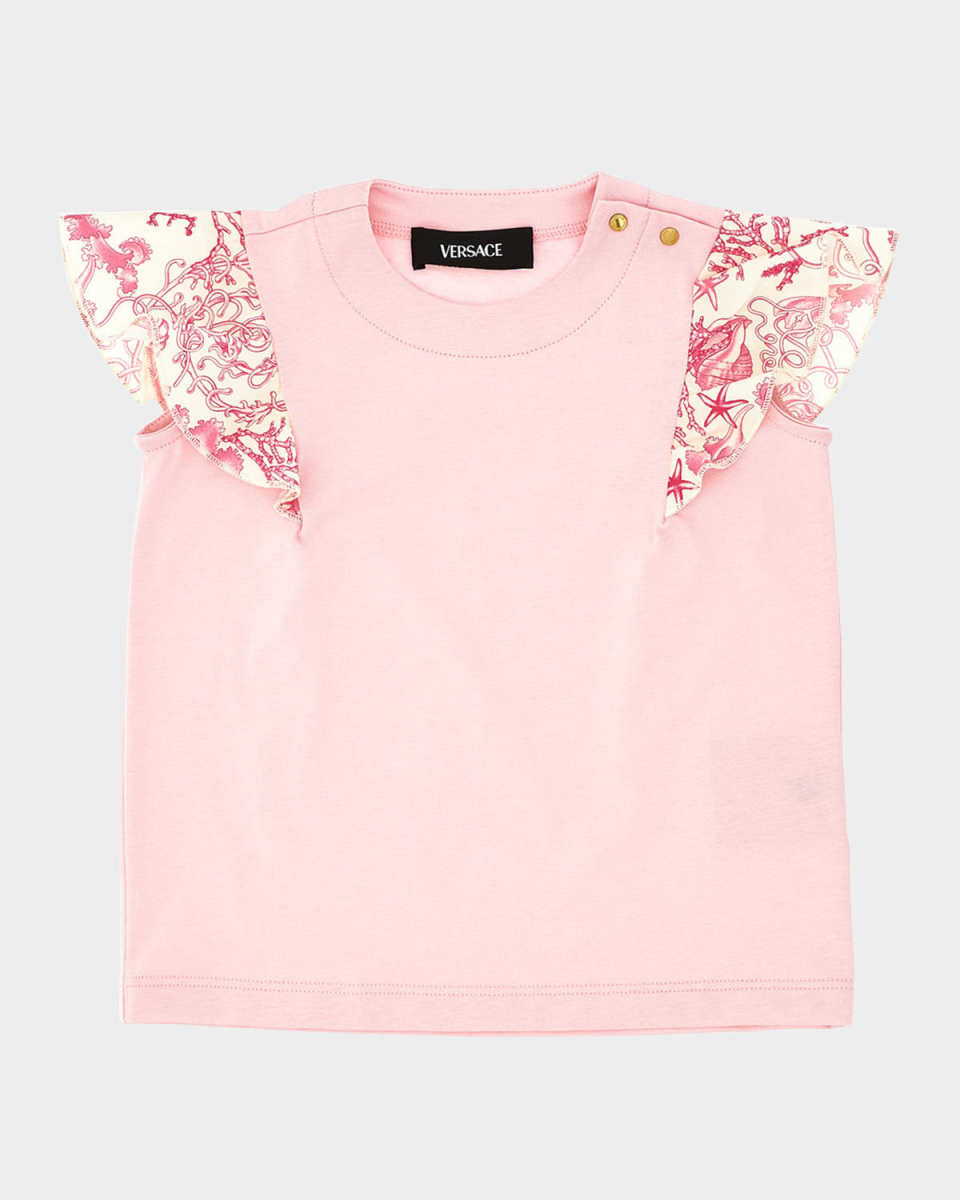 Girl's T-Shirt W/ Underwater Barocco-Trim, Size 2-5